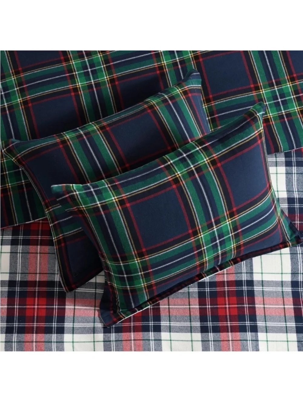🆕 PB Style Navy Plaid Christmas Duvet Set King Reversible Cotton Reversible NEW